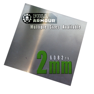 High-strength 6082-T6 aluminium metal sheet, supplied by Full Armour in a range of precut sizes.