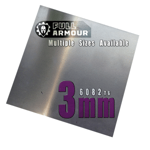 High-strength 6082-T6 aluminium metal sheet, supplied by Full Armour in a range of precut sizes.