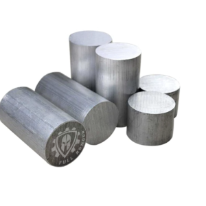 A collection of five cylindrical 6082 T6 aluminium billets of various sizes with a visible Full Armour company logo.